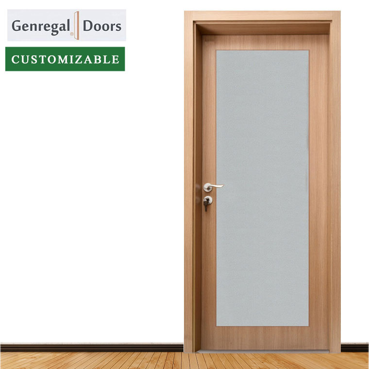 PG01 Custom frosted glass flat veneer wood door