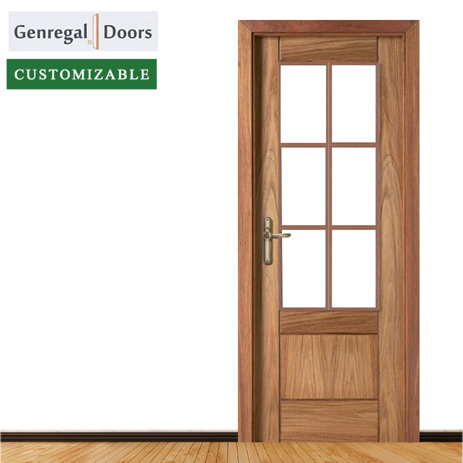 PG05 ODM glass grid veneer Solid wood door